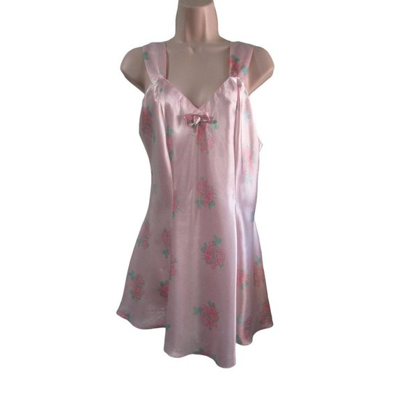 Vintage TJW by Mervyns Chemise Baby Doll Pink Rose Wide Strap Ladies M GUC - Picture 4 of 12